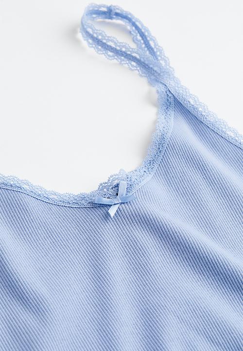 H&M - Lace trimmed ribbed vest top - light blue 