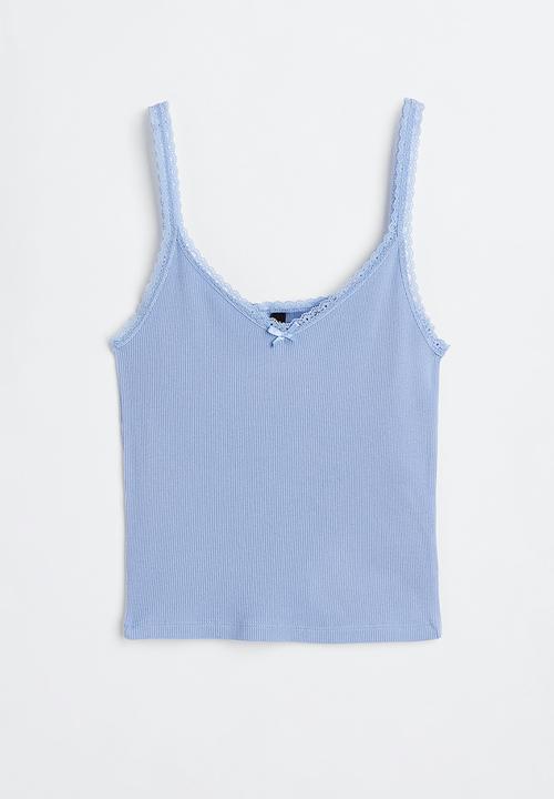 H&M - Lace trimmed ribbed vest top - light blue 