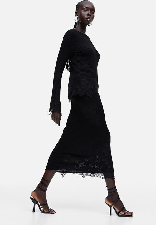 H&M - Lace-detail ribbed skirt - black