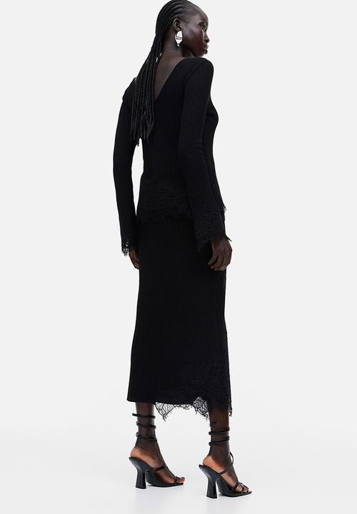 H&M - Lace-detail ribbed skirt - black