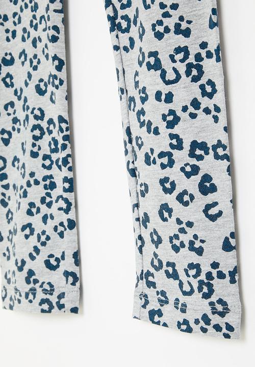 MINOTI - Girls leopard aop basic legging - grey & navy 
