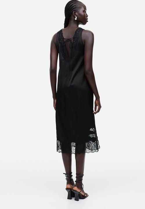H&M - Lace-detail satin dress - black