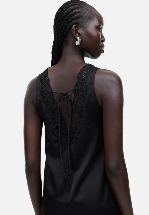 H&M - Lace-detail satin dress - black