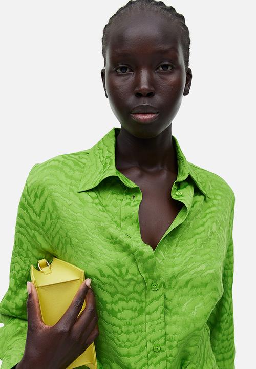 H&M - Tie-detail shirt dress - green crocodile patterned