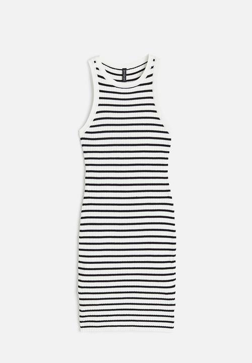 H&M - Rib-knit bodycon dress - white striped 