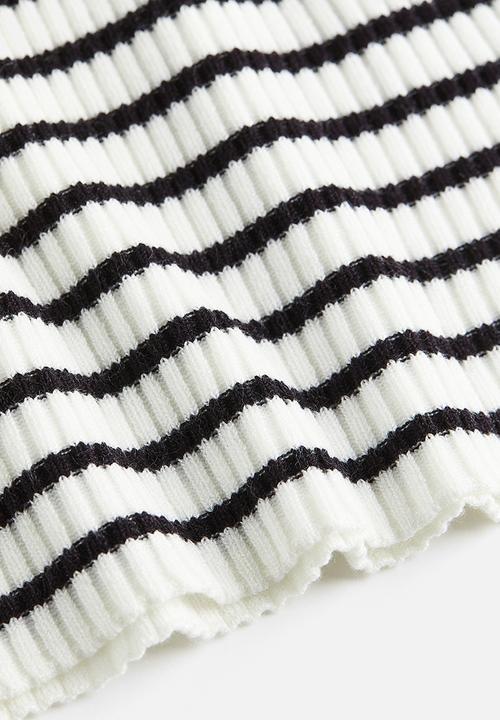 H&M - Rib-knit bodycon dress - white striped 