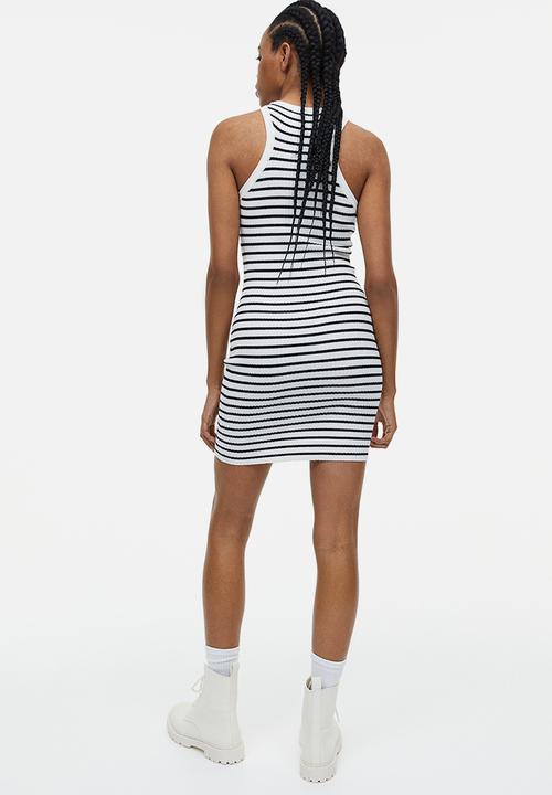 H&M - Rib-knit bodycon dress - white striped 