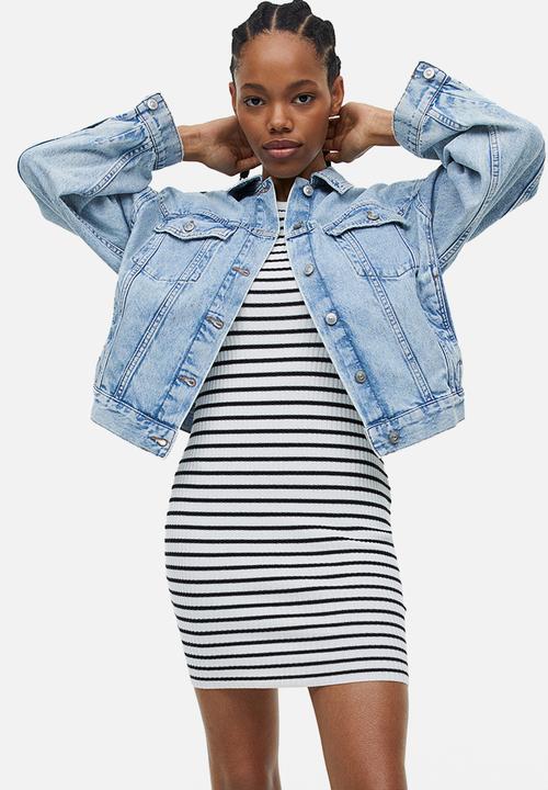 H&M - Rib-knit bodycon dress - white striped 
