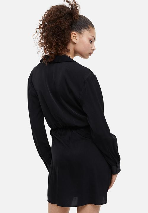 H&M - Satin wrap shirt dress - black