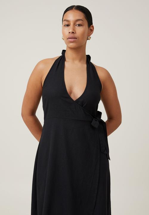 Cotton On - Haven halter wrap midi dress - black