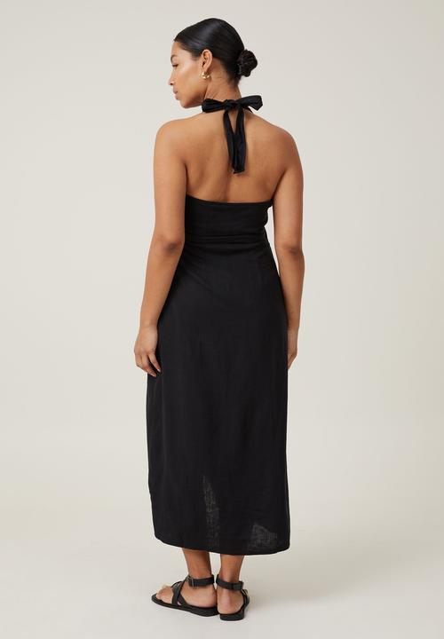 Cotton On - Haven halter wrap midi dress - black