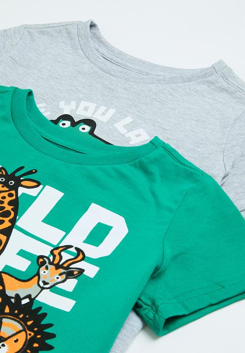 Pop Candy - 2 Pack printed tee - holly green & grey