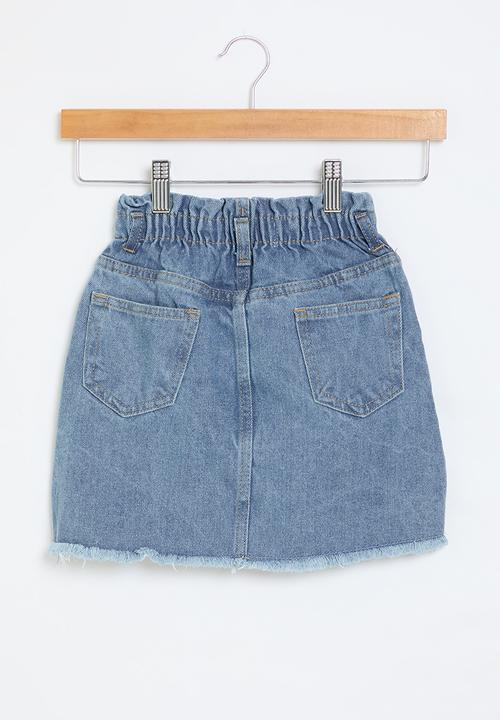 MINOTI - Girls basic paperbag waist denim skirt - mid blue
