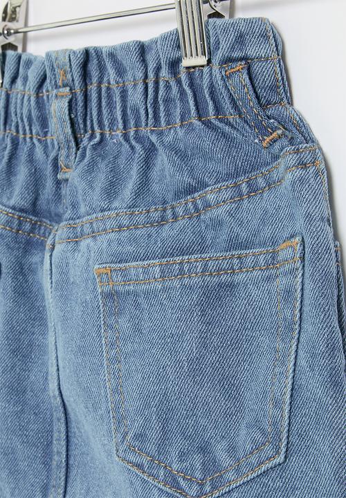 MINOTI - Girls basic paperbag waist denim skirt - mid blue