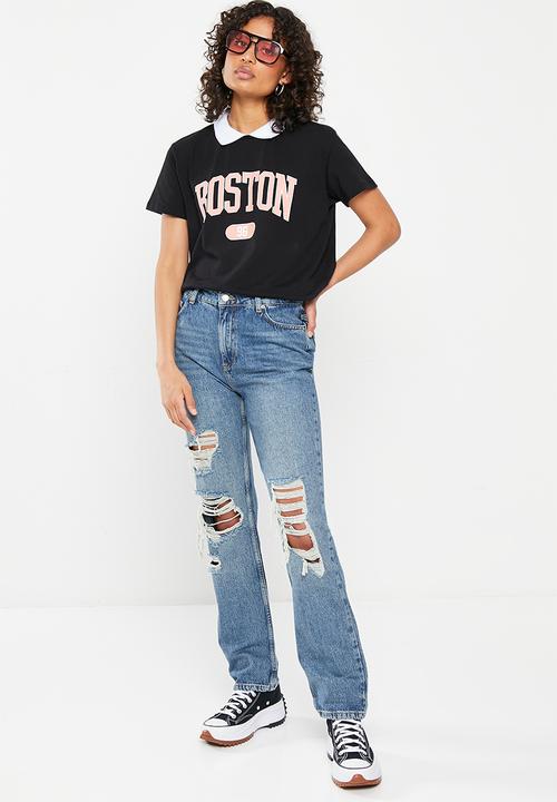 Trendyol - High rise ripped bootcut jeans - blue
