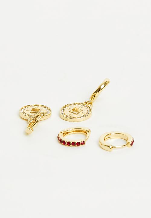 Rubi - 2pk mid earring - gold plated red dia medallion