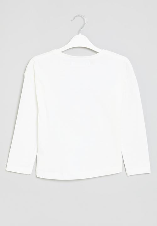 MINOTI - Girls basic stay wild graphic long sleeve top - white 
