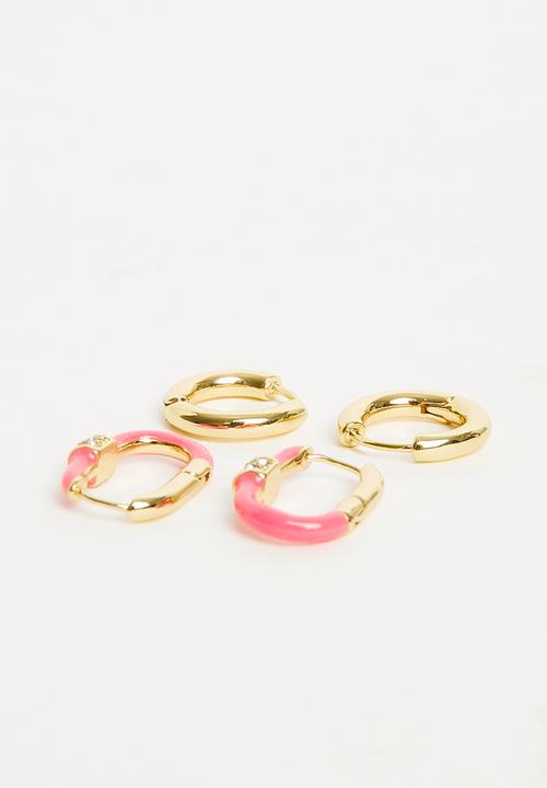 Rubi - 2pk mid earring - gold plated pink dia hoop