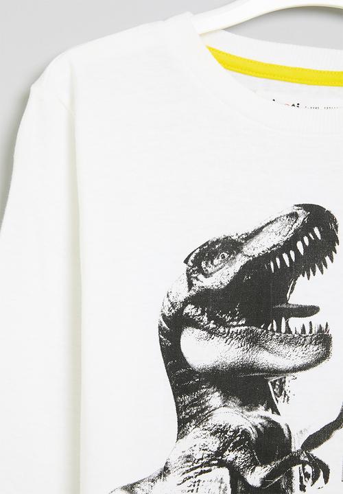 MINOTI - Boys basic dino long sleeve graphic top - white 