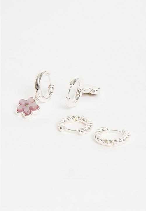 Rubi - 2pk mid earring - sterling silver plated purple retro flower
