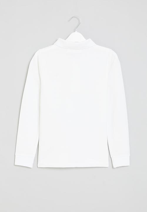 MINOTI - Boys basic long sleeve polo top - white 