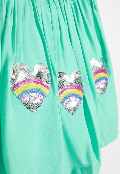 MINOTI - Cotton skirt with mesh underlay and sequins - green 