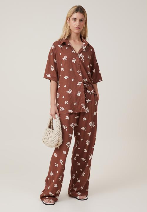 Cotton On - Haven wide leg pant - bottle brown coral