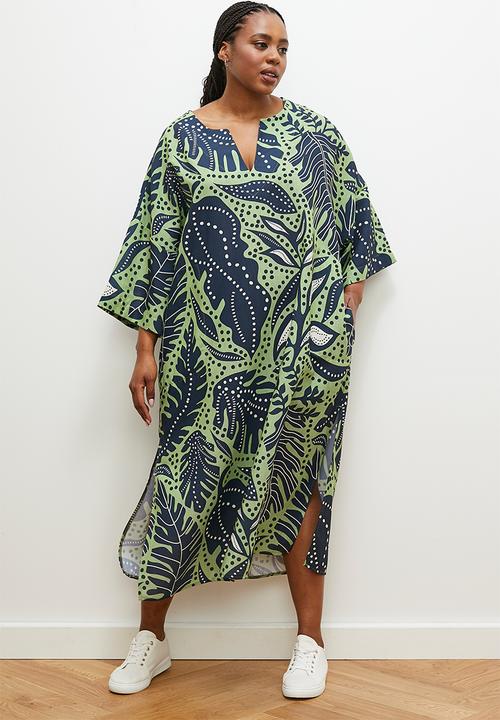 edit - Printed tee midi dress - leaf print