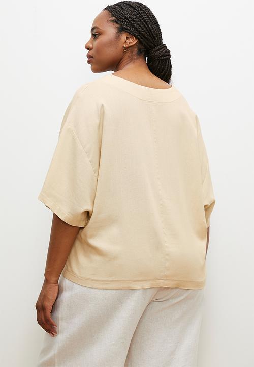 edit - Oversized linen boxy tee - neutral
