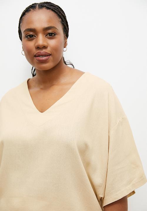edit - Oversized linen boxy tee - neutral