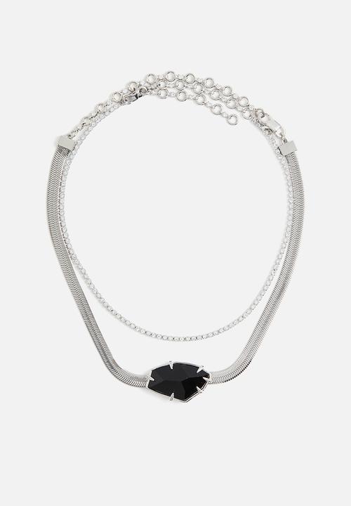 H&M - H&M Studio: Stone necklace - silver-coloured/deep purple