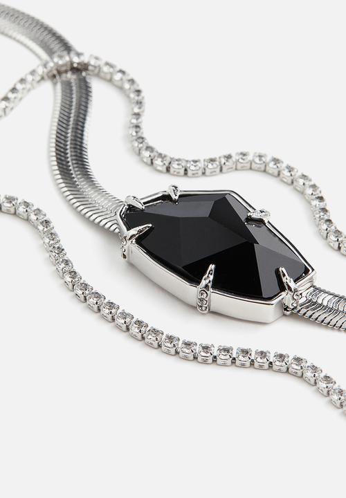 H&M - H&M Studio: Stone necklace - silver-coloured/deep purple