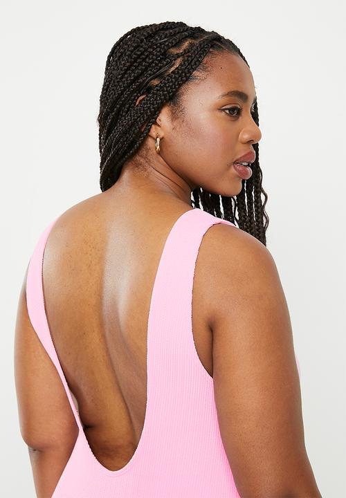 Cotton On - Plus scoop back one piece cheeky - pink fizz crinkle