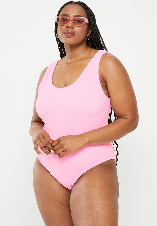 Cotton On - Plus scoop back one piece cheeky - pink fizz crinkle