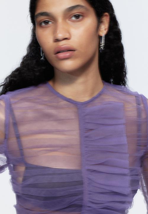 H&M - H&M Studio: Frilled tulle top - dark mauve