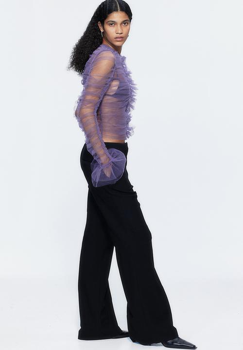 H&M - H&M Studio: Frilled tulle top - dark mauve
