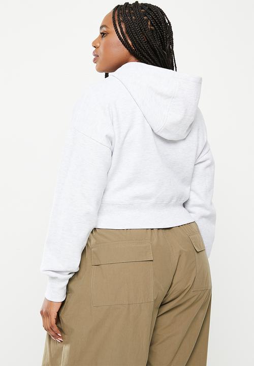 Cotton On - Plus plush cropped long sleeve zip through - cloudy grey marle