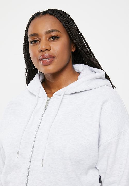 Cotton On - Plus plush cropped long sleeve zip through - cloudy grey marle