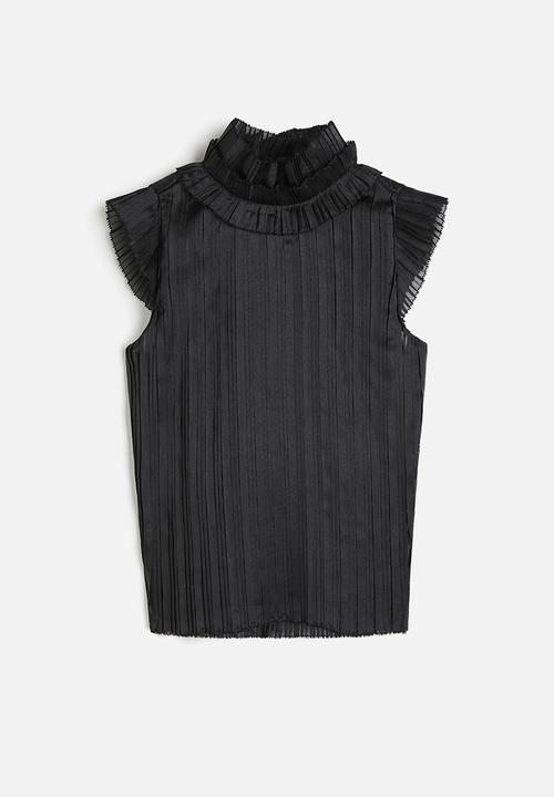 H&M - H&M Studio: Frilled pleated top - midnight black