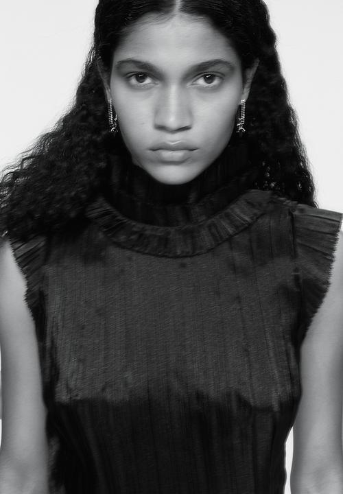 H&M - H&M Studio: Frilled pleated top - midnight black