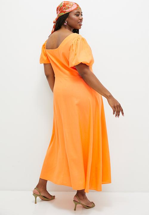 MILLA - Asym balloon sleeve fit & flare dress - apricot