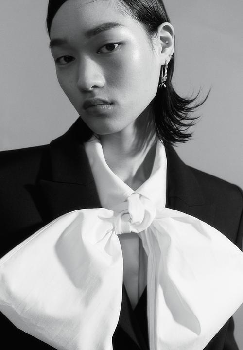 H&M - H&M Studio: Cotton bow shirt - white