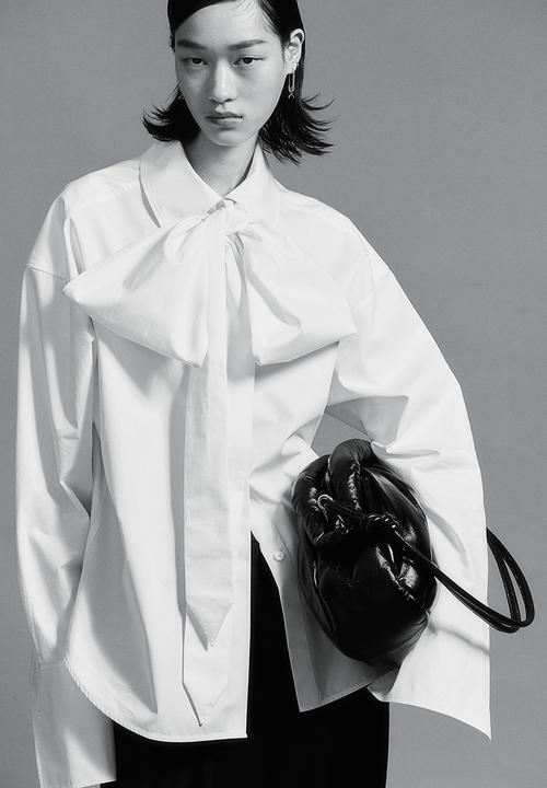 H&M - H&M Studio: Cotton bow shirt - white