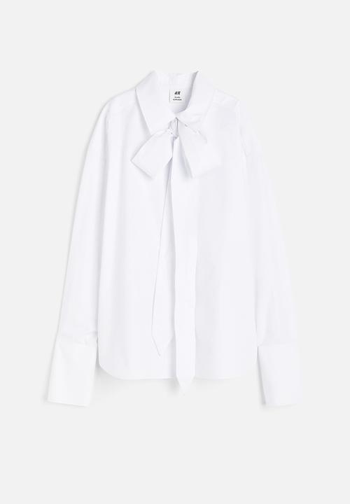 H&M - H&M Studio: Cotton bow shirt - white