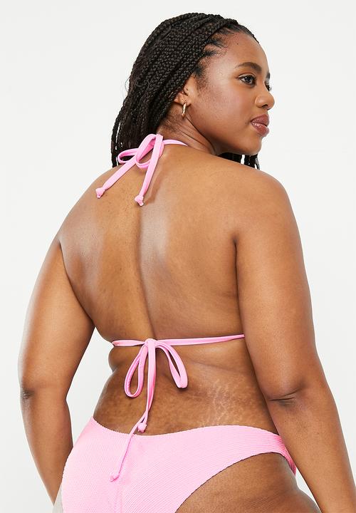 Cotton On - Plus slider triangle bikini top - pink fizz crinkle