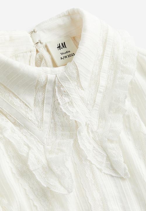 H&M - H&M Studio: Collared lace-inset blouse - white