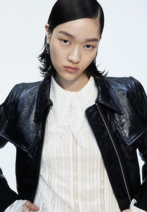 H&M - H&M Studio: Collared lace-inset blouse - white