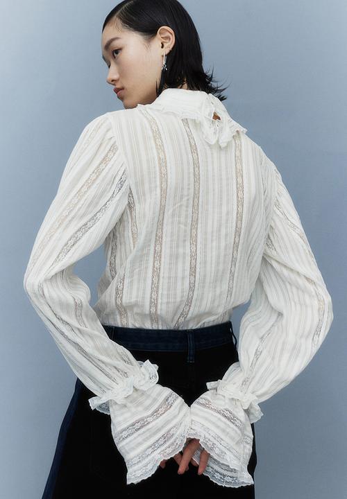H&M - H&M Studio: Collared lace-inset blouse - white