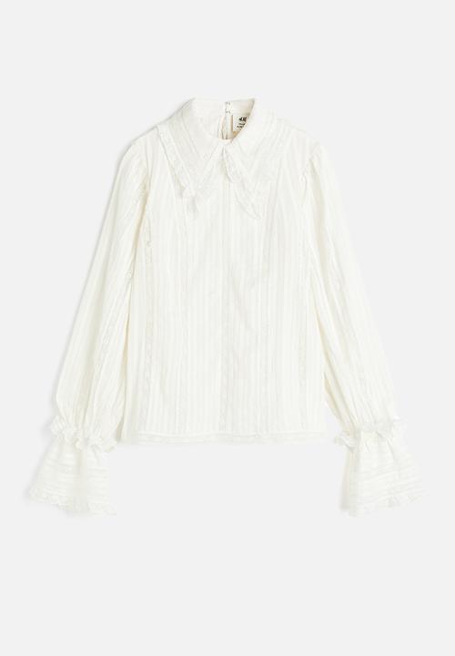 H&M - H&M Studio: Collared lace-inset blouse - white