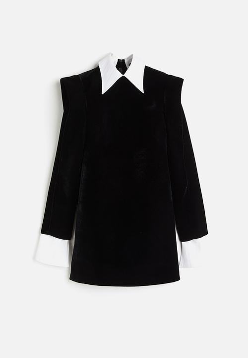 H&M - H&M Studio: Collared velvet dress - midnight black & white